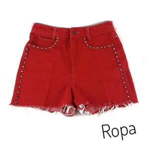 ROPA Size 10 High Waist Red Denim Jean Shorts Cut Offs Distressed Frayed Bright